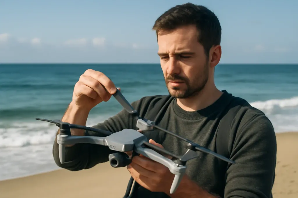 Photo illustrating drone prop inspection coastal flight