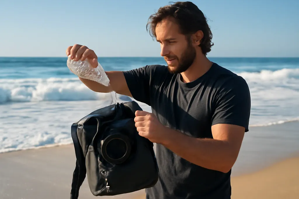 Photo illustrating rinse dry camera dry bag saltwater