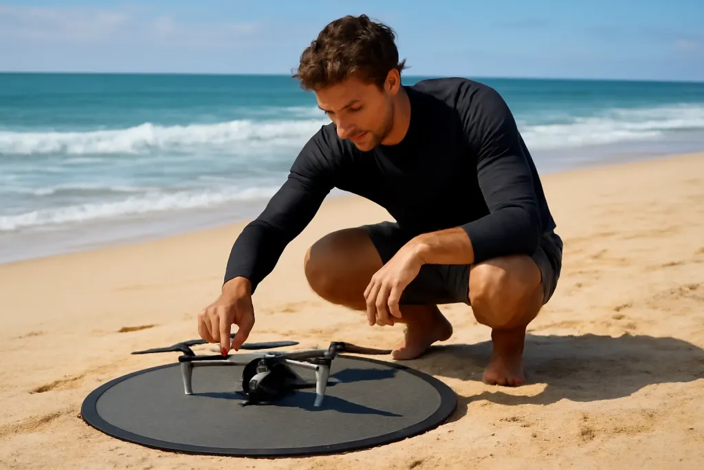 Photo illustrating drone launch pad sand beach